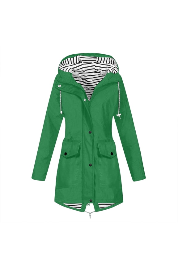 Lightwight Rain Jacket Women Waterproof Long Raincoat with Hood Drawstring Ripstop Jacket Travel Windbreaker Trench Coats