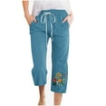 thumbnail image 1 of Cavosen Linen Capri Pants for Women Drawstring Elastic Waist Plus Size Capris Straight Leg Pants Print Lightweight Vacation Pants with Pockets, 1 of 4