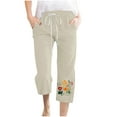 thumbnail image 1 of Cavosen Linen Capri Pants for Women Drawstring Elastic Waist Plus Size Capris Straight Leg Pants Print Lightweight Vacation Pants with Pockets, 1 of 4
