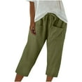 thumbnail image 1 of Cavosen Linen Capris Lined Elastic Waist Plus Size Capris Elastic Waist Pants Solid Lightweight Pants, 1 of 6