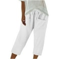 thumbnail image 1 of Cavosen Linen Capris Lined Elastic Waist Plus Size Capris Elastic Waist Pants Solid Lightweight Pants, 1 of 4