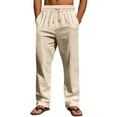 thumbnail image 1 of Cavosen Linen Pants Men Drawstring Big and tall Pants Straight Trousers Solid Breathable Lounge Pants, 1 of 9