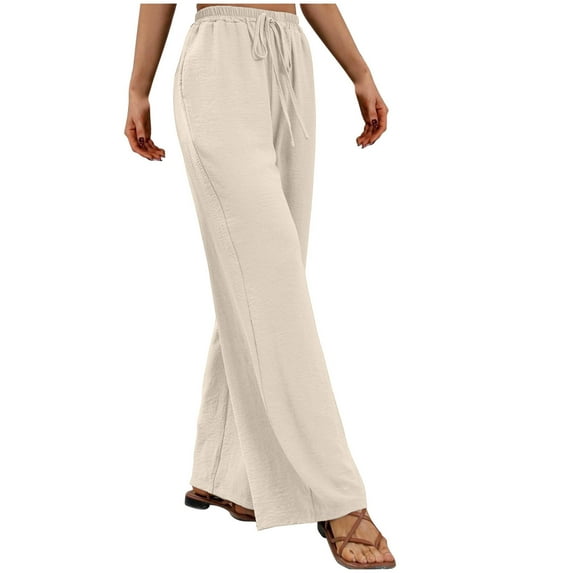 Cavosen Linen Pants for Women Palazzo Pants Plus Size loose Fit Long Pants Lounge Trousers Sweatpants Casual Loose Baggy Pants High Waisted Ankle Length Workout Pants with Pockets Straight Leg Solid