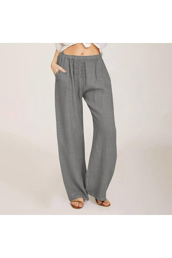 Linen Pants for Women Summer Wide Legged Pants Plus Size Long Pants Drawstring Lounge Trousers Sweatpants Loose Vintage Pants High Waisted Workout Pants with Pockets Straight Leg Pants