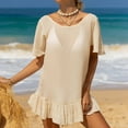 thumbnail image 1 of Cavosen Long Beach Cover up for Women Crochet Hollow Out Dress Bikinis Bathing Suit Short Sleeve Round Neck Sheer Ruffle Hem Criss Cross Butterfly Back Swimsuit Kaftan Kimono, 1 of 7