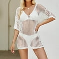 thumbnail image 1 of Cavosen Long Beach Cover up for Women Crochet Hollow Out Dress Bikinis Swimsuit Kaftan Long Sleeve V-Neck Sheer Flowy Breathable Sunscreen Long Swimwear Kimono Plain Bathing Suit, 1 of 7