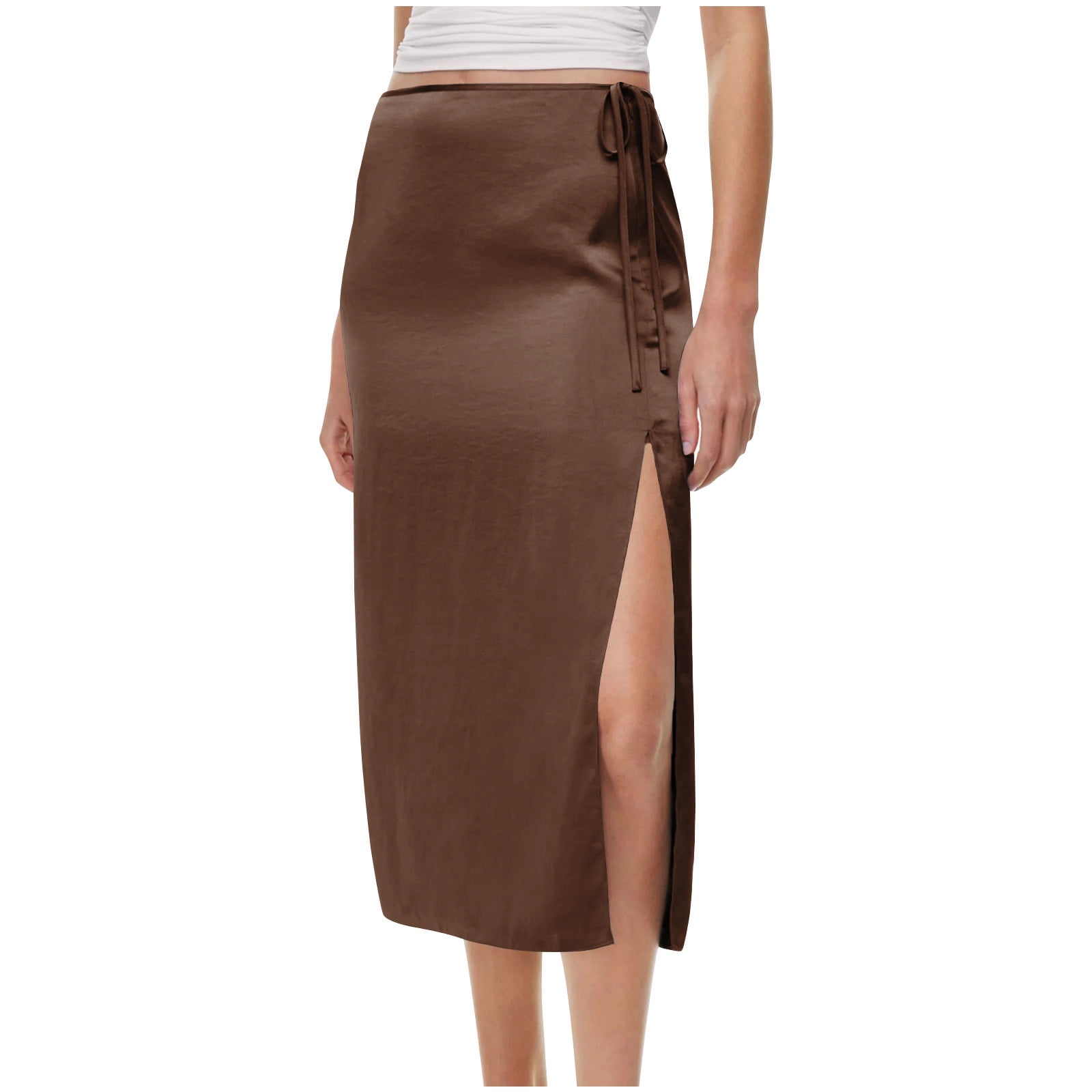 Split Solid Cavosen Long Black Skirts for Women High Waist Midi Skirts Split Solid ...