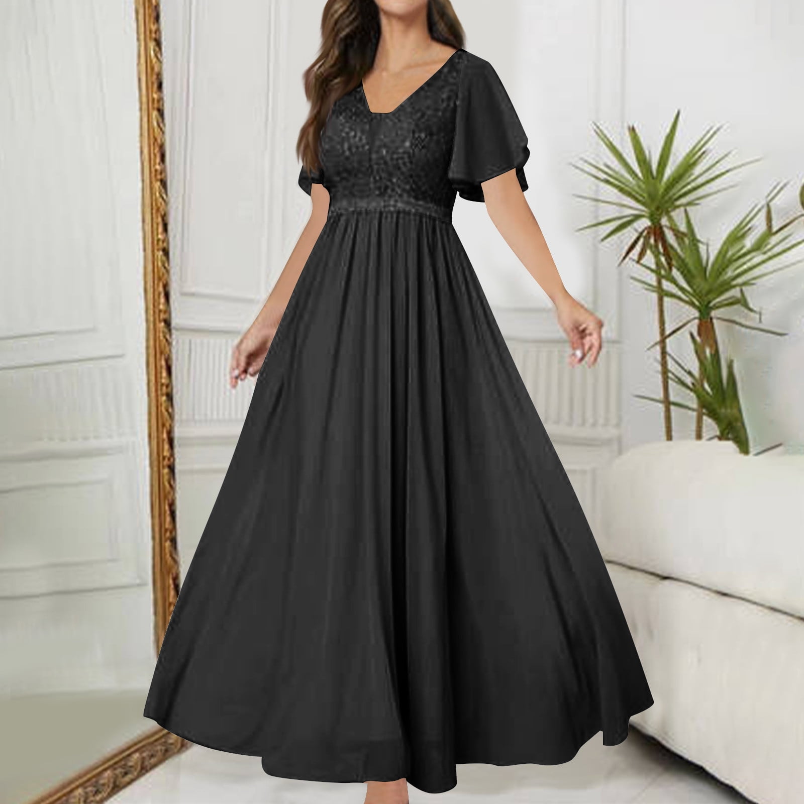 slim fit dress slacks Paislee Black Velvet Mesh Long Sleeve Gown (Archive Sale) main image 0