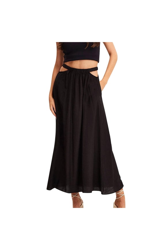 Long Flowy Skirt High Waist Midi Skirts A Line Solid Flowy Skirts Trendy Date Night Cocktail Party Skirt