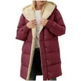 thumbnail image 1 of Cavosen Long Puffer Coat Women Red Warm Zipper Button Long Sleeve Winter Jacket with Hoodie Solid Color Coats with Pocket Lightweight Comfortable Overcoat Fashion Outwear, 1 of 5