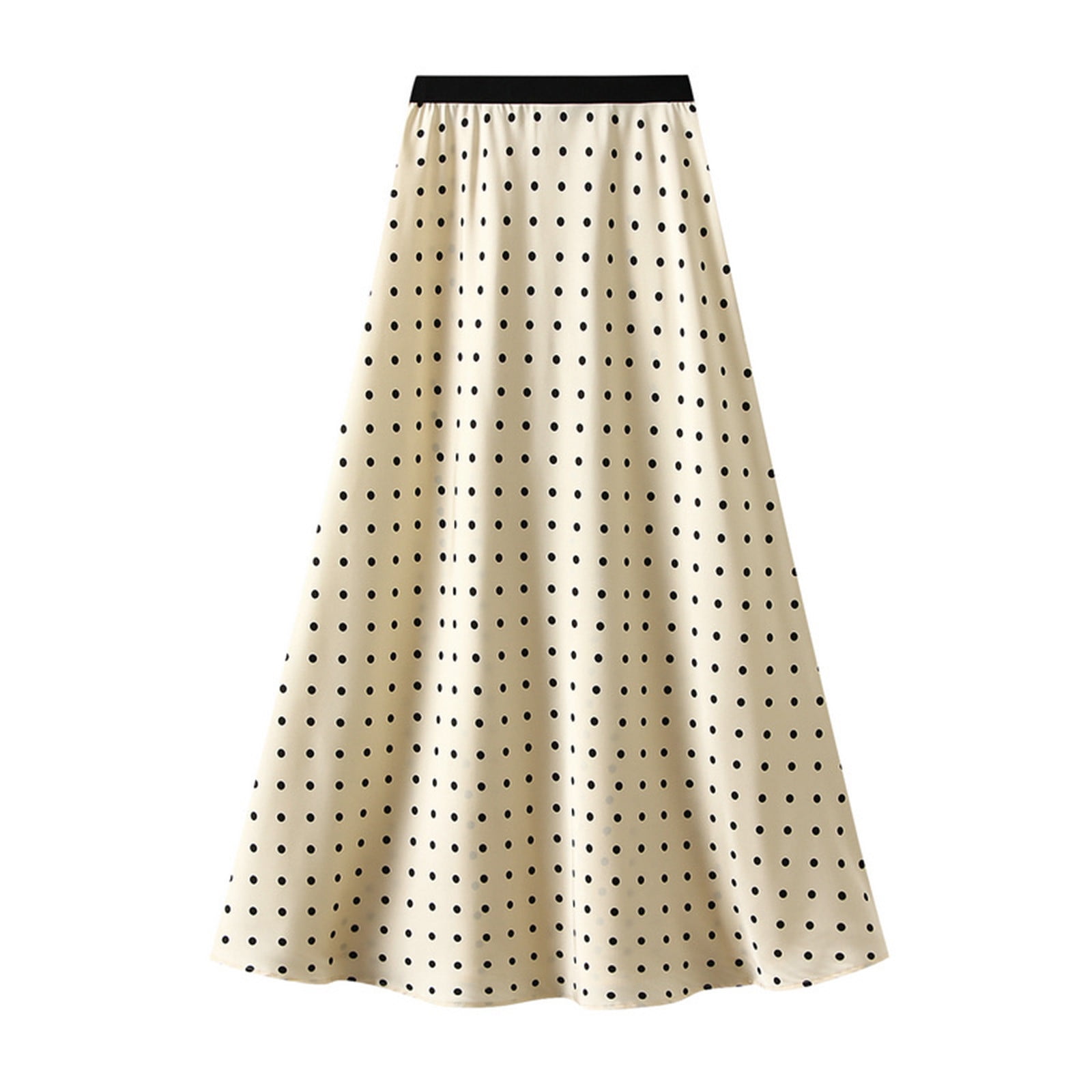 Cavosen Long Skirts for Women Flowy Satin Elastic Waist Polka Dots ...