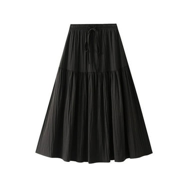 Cavosen Long Skirts for Women High Waist Solid Color A-Line Skirts Maxi Skirts Elegant Lightweight Flowy Stylish Ankle Length Skirts Drawstring Work Comfort Fall Winter Clothes Black