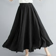 thumbnail image 1 of Cavosen Long Skirts for Women Summer Maxi Ankle Length Skirts Linen Pleated Summer Skirts Elastic Waist Solid Color Pencil Skirts Oversized Dress Athletic Beachwear Black, 1 of 6