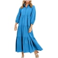 thumbnail image 1 of Cavosen Long Sleeve Dresses for Women Elegant Blue Puff Sleeve Maxi Dress Smocked Tiered Collared Calf Length Long Dress Solid Pleated Casual Dress Fall Winter Clothes 2XL, 1 of 6