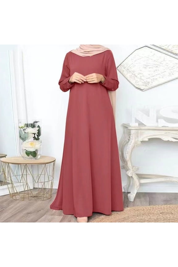 Long Sleeve Dresses for Women Elegant Red Maxi Dress Crew Neck Ankle Length Long Dress Solid Casual Trendy Dress Flowy Party Dresses Vacation Fall Winter Clothes XL