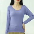 thumbnail image 1 of Cavosen Long Sleeve Night Shirts for Women with Built in Bra Modal Solid Color Lounge Tops Crewneck Pajama Shirts No Wire Padded Blouse Basic Fall Winter Clothes Blue 3XL, 1 of 9