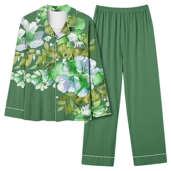 Cavosen Long Sleeve Pajamas for Women with Pocket Button Up 2 Piece Outfit Sets Long Pants Collared Tops Sleepwear Nightwear Lightweight Comfy Homewear Fall Winter Clothes