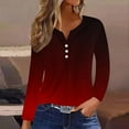 thumbnail image 1 of Cavosen Long Sleeve Shirts for Women Soft with Button Pullover Shirts V-Neck Casual Gradient Blouse Dressy Flowy Loose Fit Tees Basic Daily Tops Novelty Resortwear Fall Red XL, 1 of 5