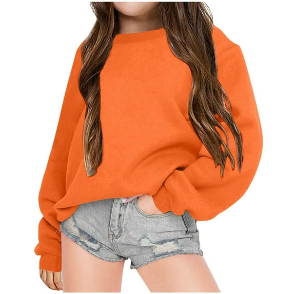 Cavosen Long Sleeve Sweatshirt Kids Girls Boys Toddler to Little Kids Round Neck Pullover Sweatshirts Solid Fashion Sweatshirts Tunic Winter Warm Lightweight Clothes Winter Orange 3T
