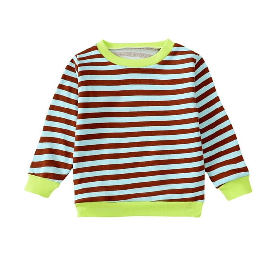 Cavosen Long Sleeve Sweatshirts for Kids Girls Boys Children Cotton Round Neck Pullover Sweatshirts Striped Trendy Sweatshirts Tops Warm Lightweight Clothes Winter Blue 100