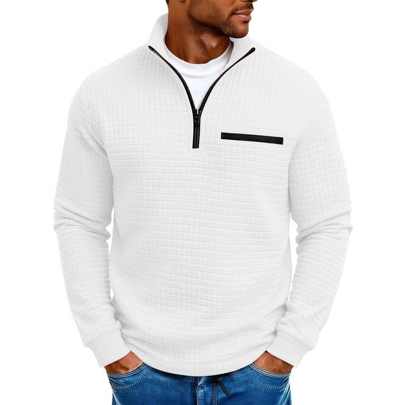 Cavosen Long Sleeve Tees for Men Waffle T Shirt Zipper Solid Lightweight Loose Shirt Breathable Trendy Tops