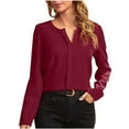 thumbnail image 1 of Cavosen Long Sleeve Tops for Women Dressy Satin Pullover T-Shirts V Neck Solid Soft Shirts Elegant Holiday Blouse Trendy Casual Tops Workout Resort Tees Summer Clothes Red L, 1 of 7