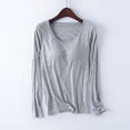 thumbnail image 1 of Cavosen Long Sleeve Undershirts for Women with Built in Bra Modal Cotton Solid Color Lounge Shirts Crewneck Pajama Blouse No Rims Padded Tops Basic Fall Winter Tee Gray 3XL, 1 of 3