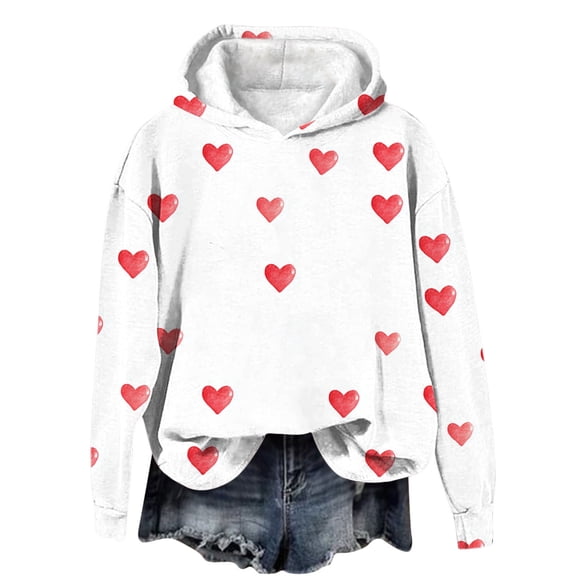 Cavosen Long Sleeve Valentines Shirts for Women CuteHeart Printed Blouse Fleece Dressy Hoodie Fall Trendy Gift Tops
