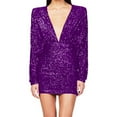 thumbnail image 1 of Cavosen Long Sleeve Wedding Guest Dresses for Women Purple Sequin Elegant Short Dress Deep V-Neck Glitter Sparkly Mini Dress Homecoming Bodycon Wrap Party Dress Evening Prom, 1 of 6