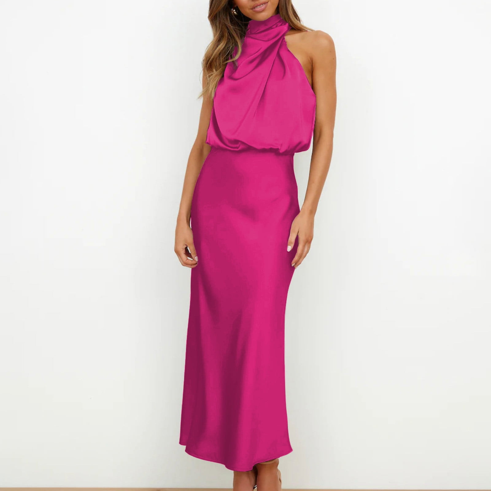 Cavosen Maxi Dresses for Women Wedding Guest Blue Satin Elegant