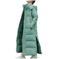 thumbnail image 1 of Cavosen Long Winter Coats for Women with Hoods Hooded Full Zipper Ankle Length Jacket Quilted Thickened Warm Side Split Zip Long Sleeve Down Coat with Pocket Outwear Green S, 1 of 3