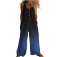 thumbnail image 1 of Cavosen Loose Linen Crew Neck Sleeveless Jumpsuits Button Retro Long Overalls with Pocket Print Lightweight Summer Cute Rompers, 1 of 5