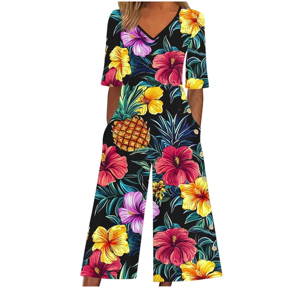 Cavosen Loose Linen V Neck Short Sleeve Jumpsuits Zipper Long Overalls with Pocket Hawaii Lightweight Summer Trendy Rompers