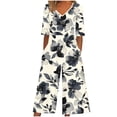 thumbnail image 1 of Cavosen Loose Linen V Neck Short Sleeve Jumpsuits Zipper Long Overalls with Pocket Print Lightweight Summer Casual Rompers, 1 of 5