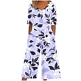 thumbnail image 1 of Cavosen Loose Linen V Neck Short Sleeve Jumpsuits Zipper Long Overalls with Pocket Print Lightweight Summer Vacation Rompers, 1 of 5