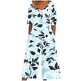 thumbnail image 1 of Cavosen Loose Linen V Neck Short Sleeve Jumpsuits Zipper Long Overalls with Pocket Print Lightweight Summer Vacation Rompers, 1 of 5