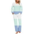 thumbnail image 1 of Cavosen Lounge Sets for Women 2 Piece with Pocket Pajamas Outfits Sets Long Pants Long Sleeve Tops Homewear Pleated Striped Sleepwear Lightweight Comfy Nightwear Fall Winter Clothes, 1 of 6