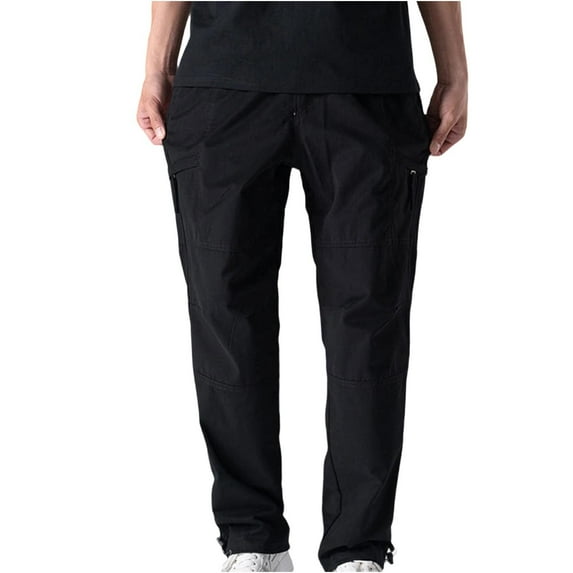 Cavosen Man Cargo Pants Low waist Trousers with Pockets Solid Regular Elastic Waist Bottoms Zipper Straight Leg Windbreaker Casual Clothes
