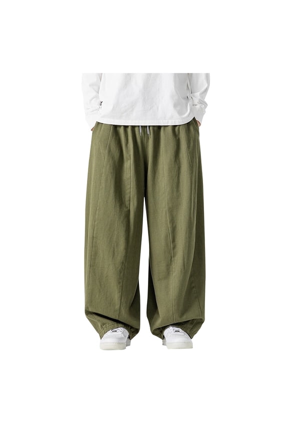 Man's Cargo Pants Flowy Low waist Wide Leg Trousers Solid Palazzo Elastic Waist Bottoms Windbreaker Casual Clothes