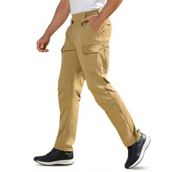 Cavosen Man's Cargo Pants Low waist Trousers with Pockets Solid Elastic Waist Bottoms Windbreaker Casual Clothes