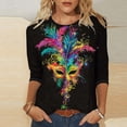 thumbnail image 1 of Cavosen Mardi Gras Blouses for Women 3/4 Sleeve Carnival Mask Graphic Print Blouse Crewneck Party Holiday Tops Loose Trendy Festival Shirts Dressy Party Funny T-Shirt Vacation M, 1 of 5