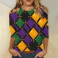 thumbnail image 1 of Cavosen Mardi Gras Ladies Tops 3/4 Lengh Sleeve Carnival Color Block Blouse Crewneck Party Festival Shirts Casual Stylish Holiday Tops Dressy Party Funny Tees Vacation Purple XL, 1 of 5