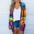 thumbnail image 1 of Cavosen Mardi Gras Open Front Cardigan for Women with Pocket Duster Graphic Print Holiday Cardigan Long Sleeve Lightweight Festival Sweaters Slouchy Summer Beach Outwear XL, 1 of 6