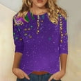 thumbnail image 1 of Cavosen Mardi Gras Shirts for Women 3/4 Sleeve Carnival Mask Graphic Print Shirts Round Neck Party Festival Tops Loose Trendy Holiday Blouse Dressy Party Funny T-Shirt Purple 3XL, 1 of 5