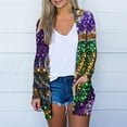 thumbnail image 1 of Cavosen Mardi Gras Women Cardigan Long Sleeve Sweater with Pocket Duster Striped Print Holiday Open Front Cardigan Lightweight Festival Sweaters Summer Vacation Outwear S, 1 of 6