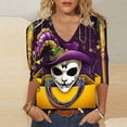 thumbnail image 1 of Cavosen Mardi Gras Women's 3/4 Sleeve Tops Dressy Holiday Carnival V Neck Tops Mask Graphic Print Blouse Festival Stylish Shirts Casual Going out Tees Party Shrove Tuesday T-Shirts 2XL, 1 of 4