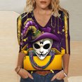 thumbnail image 1 of Cavosen Mardi Gras Women's Tops 3/4 Sleeve Length Festival Carnival V Neck Tops Mask Graphic Print Shirts Holiday Fashion Blouse Loose Workout Tees Party Shrove Tuesday T-Shirts 5XL, 1 of 4