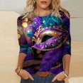 thumbnail image 1 of Cavosen Mardi Gras Womens 3/4 Sleeve Blouses Carnival Shiny Mask Graphic Print Shirts Round Neck Party Holiday Blouse Casual Trendy Festival Tops Dressy Party Funny T-Shirt M, 1 of 5
