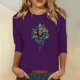 thumbnail image 1 of Cavosen Mardi Gras Womens 3/4 Sleeve T Shirts Casual Festival Carnival Crewneck Shirts Mask Graphic Print Tops Holiday Fashion Blouse Dressy Going out Tees Party Tuesday Purple 3XL, 1 of 5