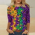 thumbnail image 1 of Cavosen Mardi Gras Womens 3/4 Sleeve Tops T Shirts Festival Carnival Crewneck Tops Color Block Graphic Print Blouse Holiday Fashion Shirts Casual Athletic T-Shirts Party Tuesday L, 1 of 1